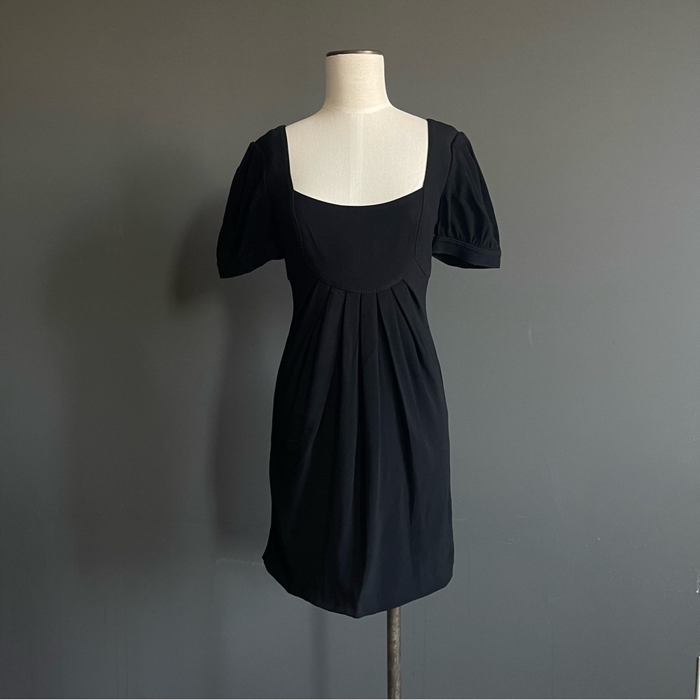 Temperley London Black Empire Waist Babydoll Bib Dress | Puff Sleeve Silk Lined